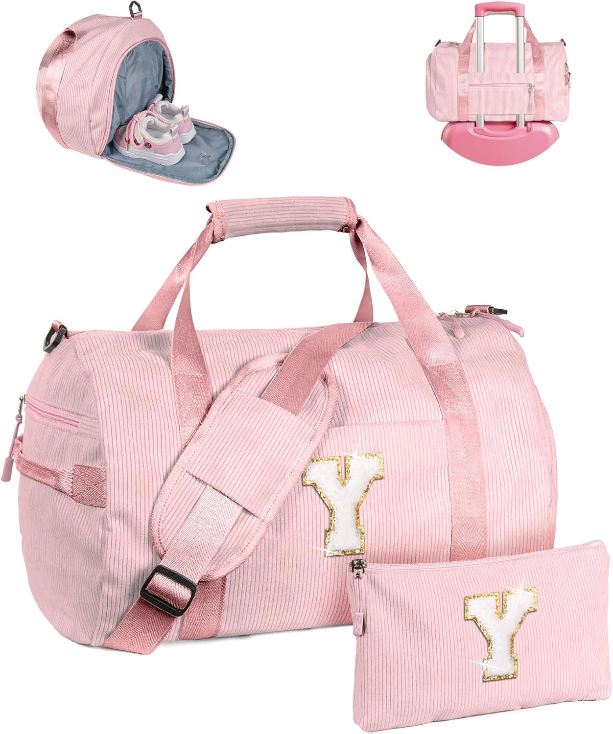 Skiennix Girls Gym Bag - Personalized Dance Duffle with Shoe Compartment & Toiletry Bag | Ideal Birthday Gift for Ages 3-8 (Letter Y)