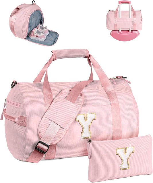 Skiennix Girls Gym Bag - Personalized Dance Duffle with Shoe Compartment & Toiletry Bag | Ideal Birthday Gift for Ages 3-8 (Letter Y)