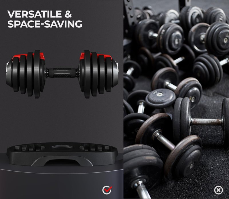 Yaheetech Adjustable Dumbbell Set 25LB/40LB/52.5LB/90LB Adjustable Dumbbells Fast Adjust Dumbbell Weight Set with Anti-Slip Handle Tray for Men/Women Home Gym Strength Training Equipment Single