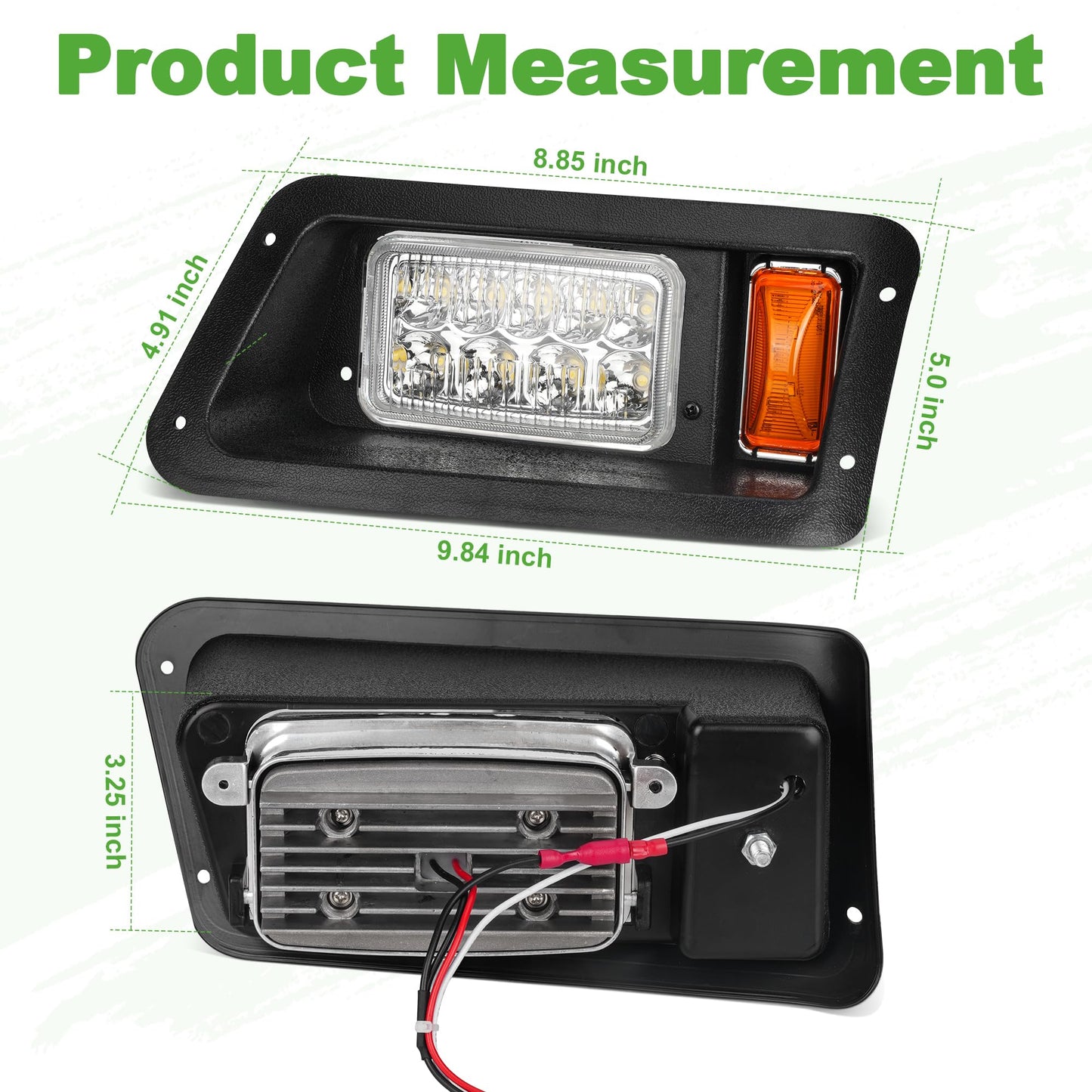 10L0L Golf Cart Head Light Kit for Yamaha G14, G16, G19, G22-12V LED Headlight Assembly with 3Pin Harness, Energy-Efficient Replacement for Gas & Electric Front Driver and Passenger Side