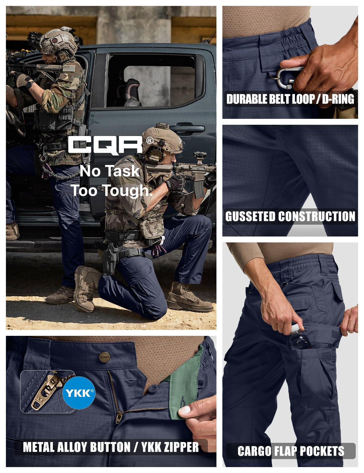CQR Men's Tactical Pants, Water Resistant Ripstop Cargo Pants, Lightweight EDC Work Hiking Pants, Outdoor Apparel, Duratex Mag Pocket Police Navy, 34W x 34L