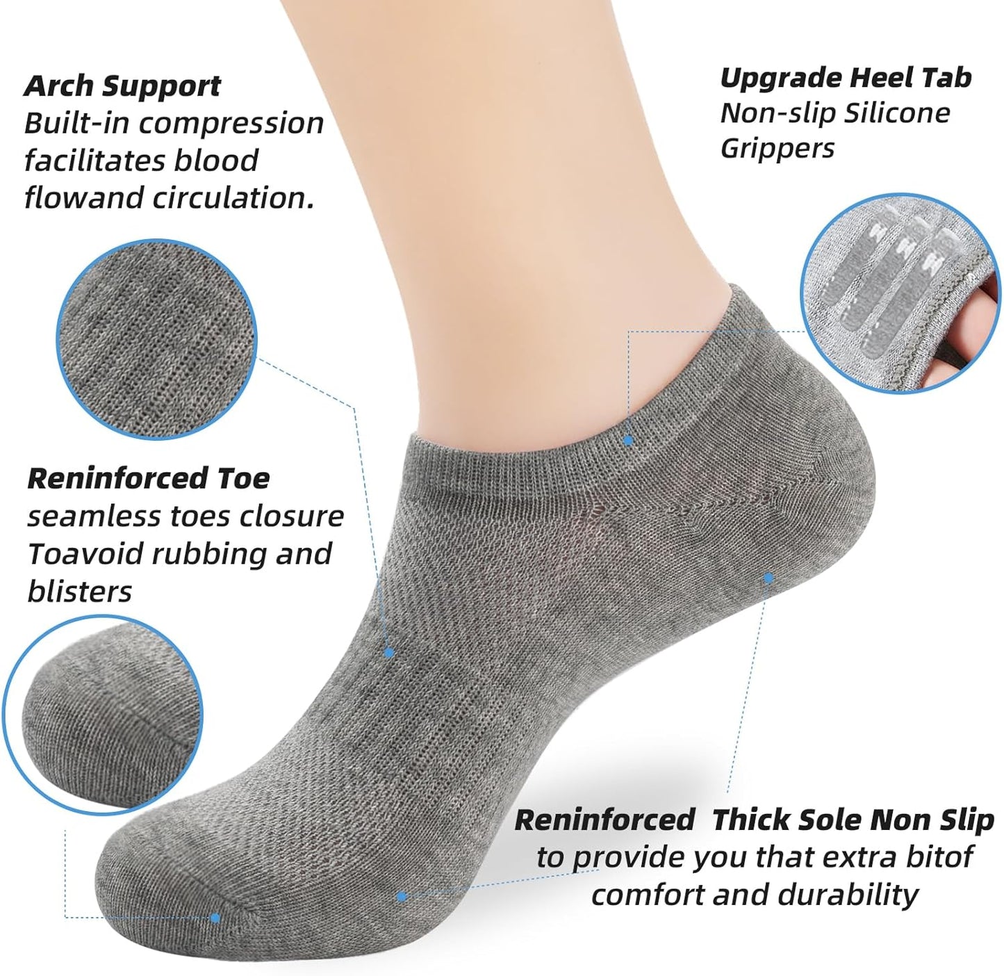 Skiennix No Show Socks - Low Cut Ankle Athletic Socks for Men & Women | Anti-Slip Invisible Design