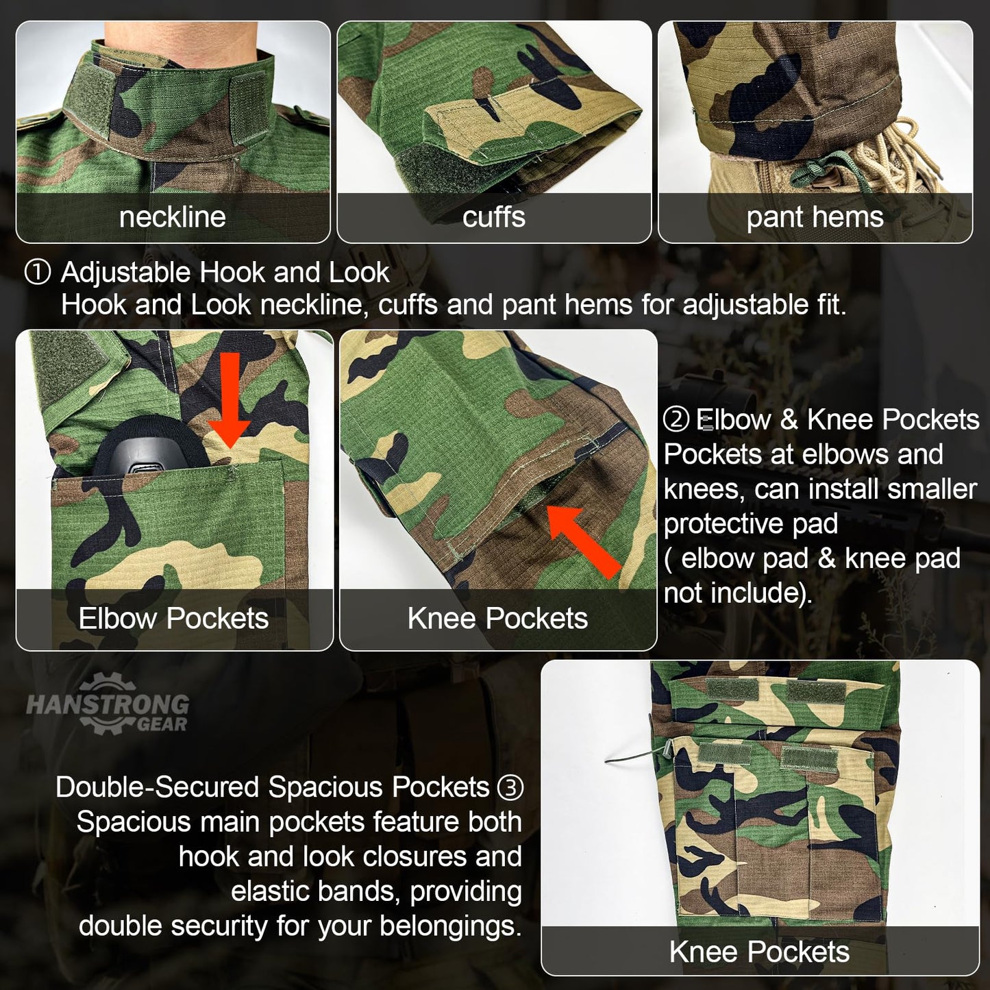 HANSTRONG GEAR Men Tactical BDU Combat Uniform Jacket Shirt & Pants Suit for Army Military Airsoft Paintball Hunting MC (L) (AOR1, X-Large)
