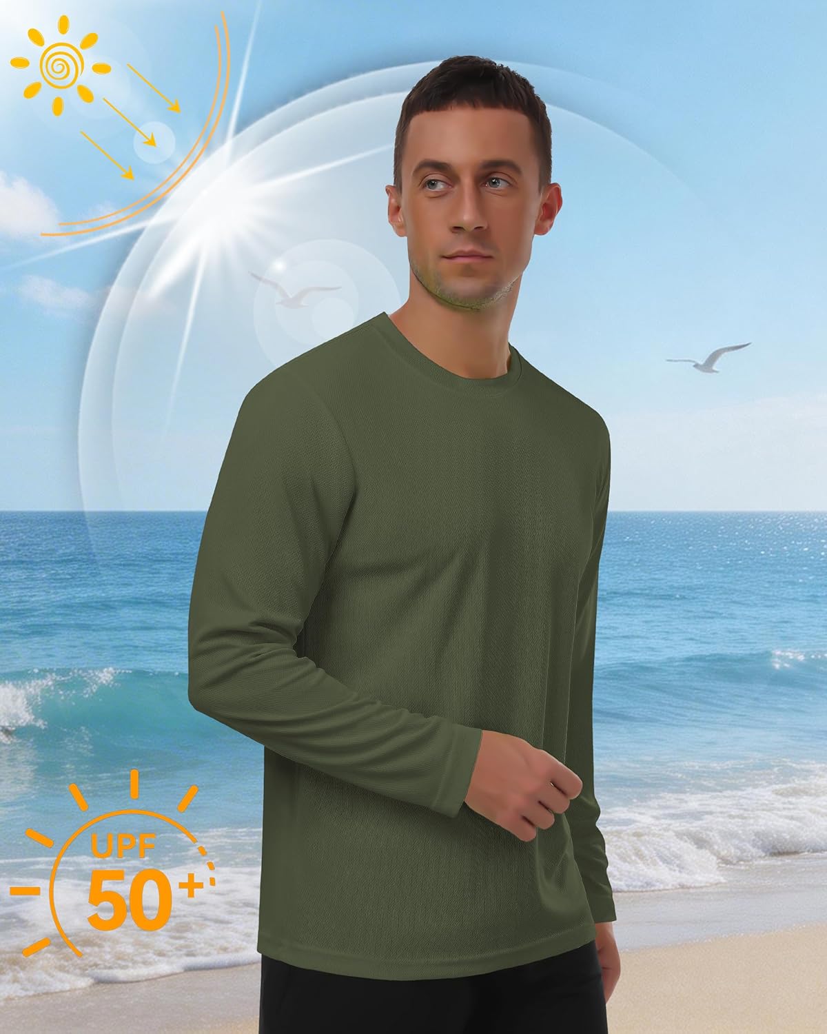 Skiennix Men's Long Sleeve Sun Shirt - Lightweight UV Protection Quick Dry Athletic Tee | Ideal for Hiking & Fishing