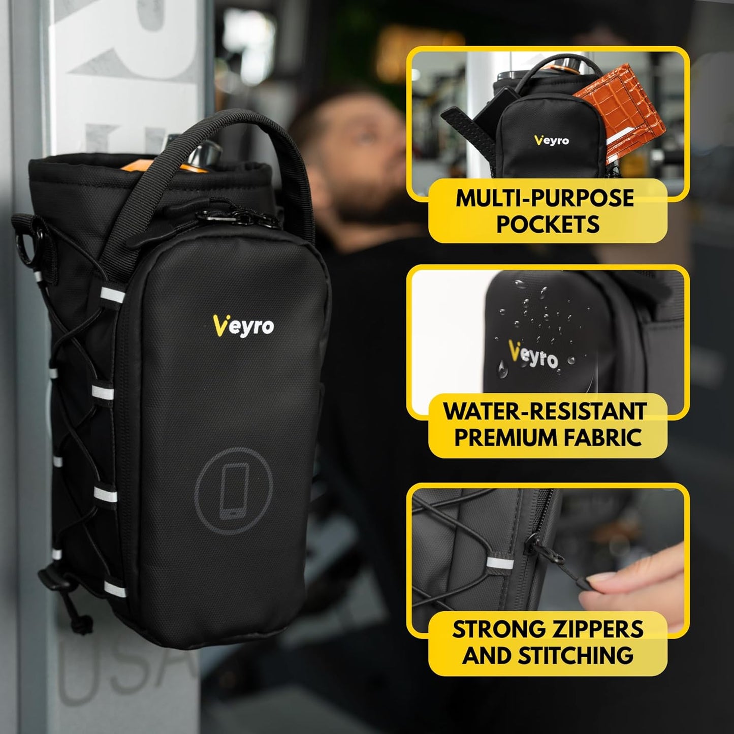 Veyro Magnetic Gym Bag - Strong Magnetic Phone Holder & Water Bottle Pouch | Compact Crossbody (Black)