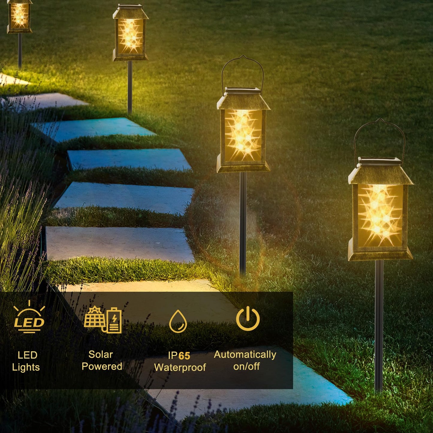 Solar Lights Outdoor Waterproof 3D Star Patterns for Garden Fall Decoration, 2 Lighting Modes, Auto On/Off Hanging Solar Lantern for Outside, Lawn Patio Walkway Driveway Decor Landscape Lighting