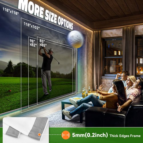 Golf Simulator Impact Screen: Ultra Clear Golf Impact Screen for Home/Indoor/Garage Swing Training - Thickened Golf Practice Net with 36pcs Grommet Holes, 7ft x 7ft