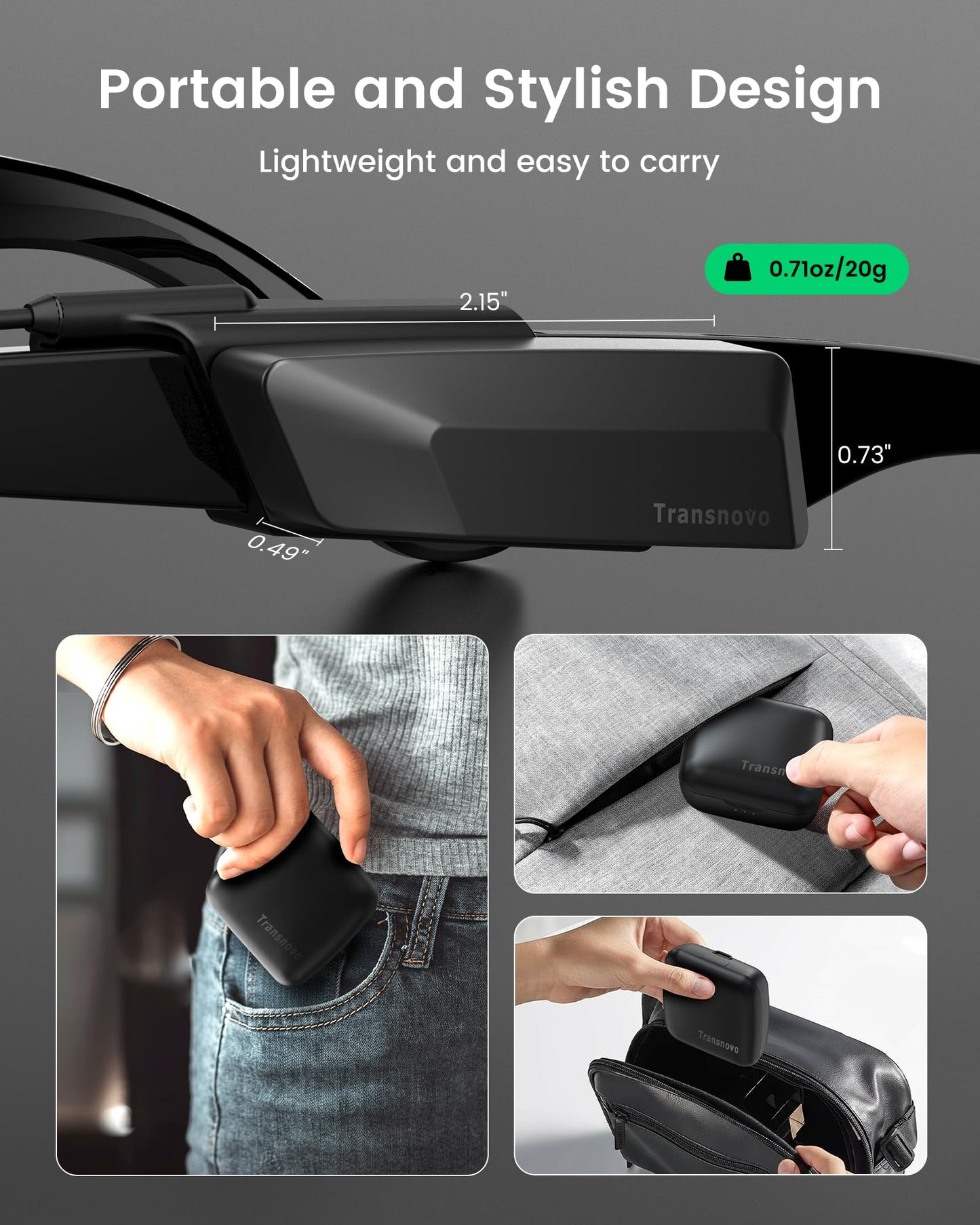 TRANSNOVO Wearable Charger Compatible with RayBan Meta Smart Glasses, 1600mAh Charge While Wearing 24H Extended Battery Pack, Portable Magnetic Charging Accessories for Wayfarer, Skyler Gen 1 & Gen 2