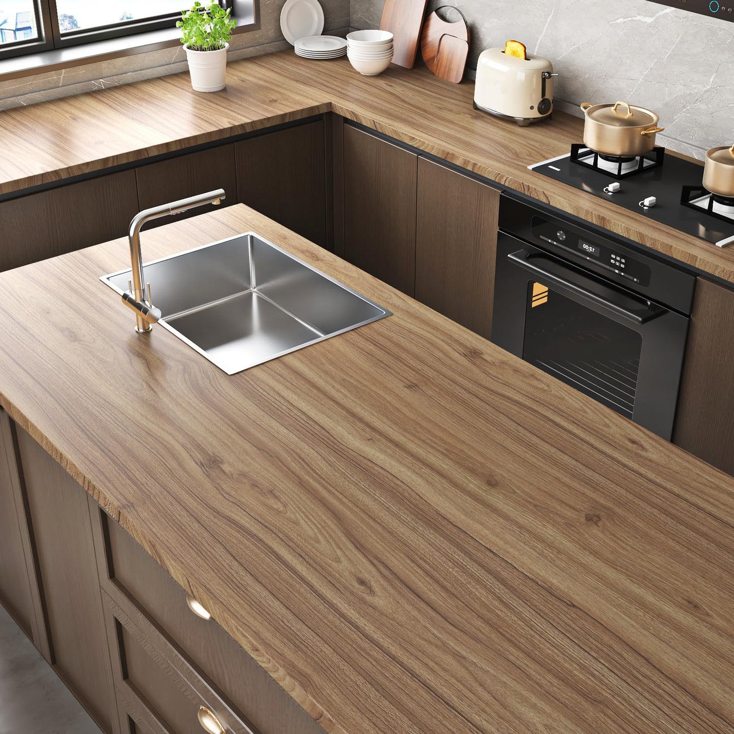 Livelynine Acacia Wood Contact Paper Peel and Stick Countertops Natural Wood Countertop Contact Paper Waterproof Wallpaper Counter Top Covers Vinyl Wrap for Cabinets Desk Laminate Sheets 15.8x78.8