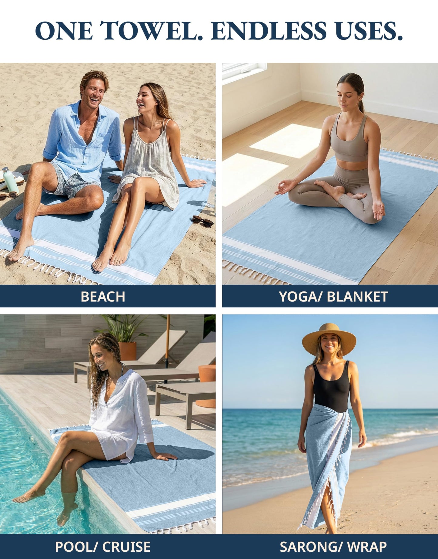 LANE LINEN Turkish Beach Towel, Oversized Beach Towel 39"x71", Lightweight Beach Essentials for Women, Large Pool Towel, Absorbent & Quick Dry, Sand Free Beach Towel - Sky Blue