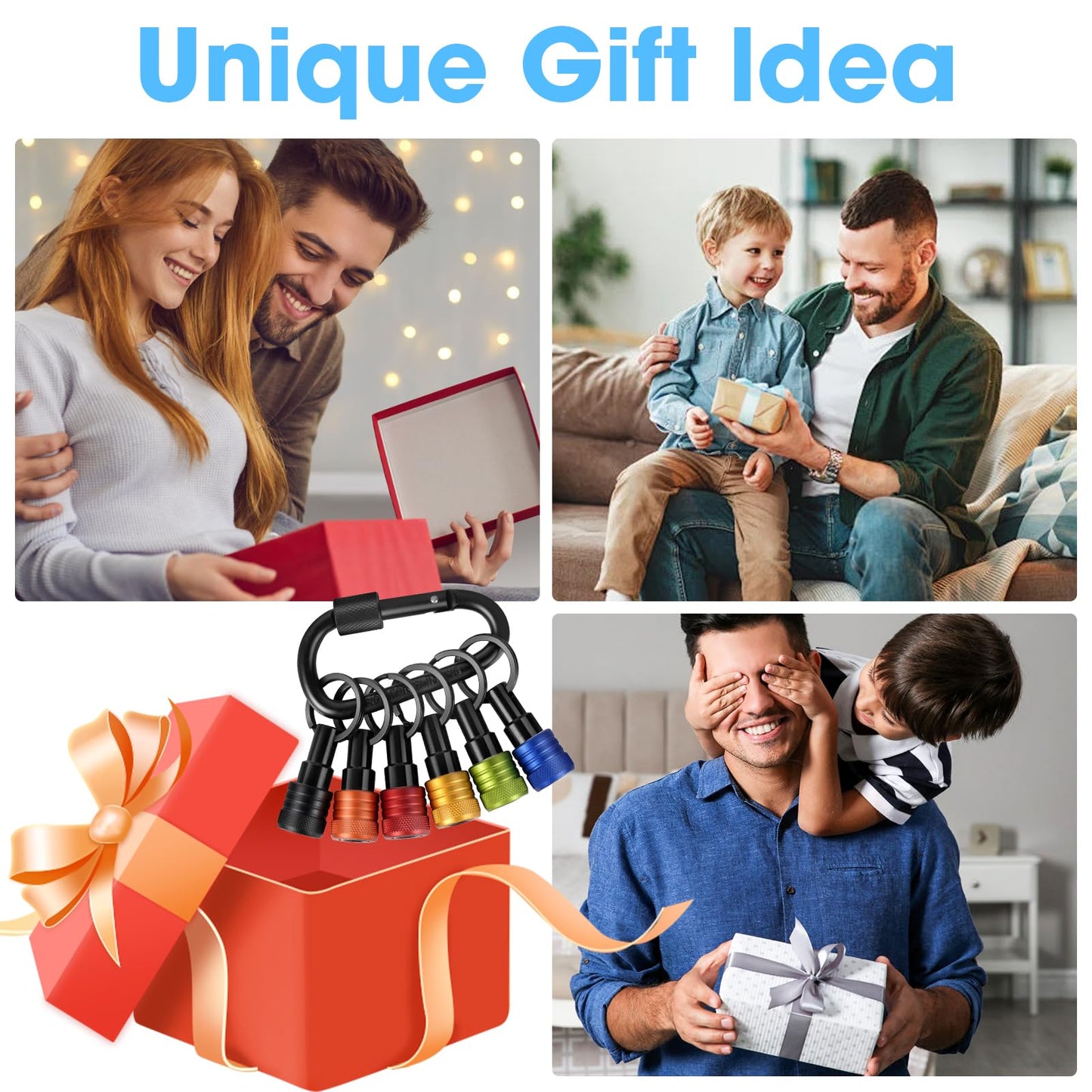 FACAINCXS Upgraded 6PCS Bits Holders Keychain, 1/4 inch Hex Shank Bit Holders, Quick-change Design for Nut Driver, Screwdriver & Drill Bits, Include Keychain Carabiner Gifts for Men (Black)