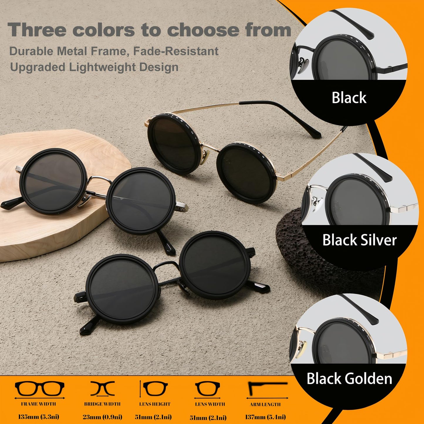 ZWJ Adjustable Tint Sunglasses, ND Filter 1–9 Levels Stepless Adjustment, Lightweight Steampunk Retro Metal Round Polarized Glasses for Men and Women (Silver)