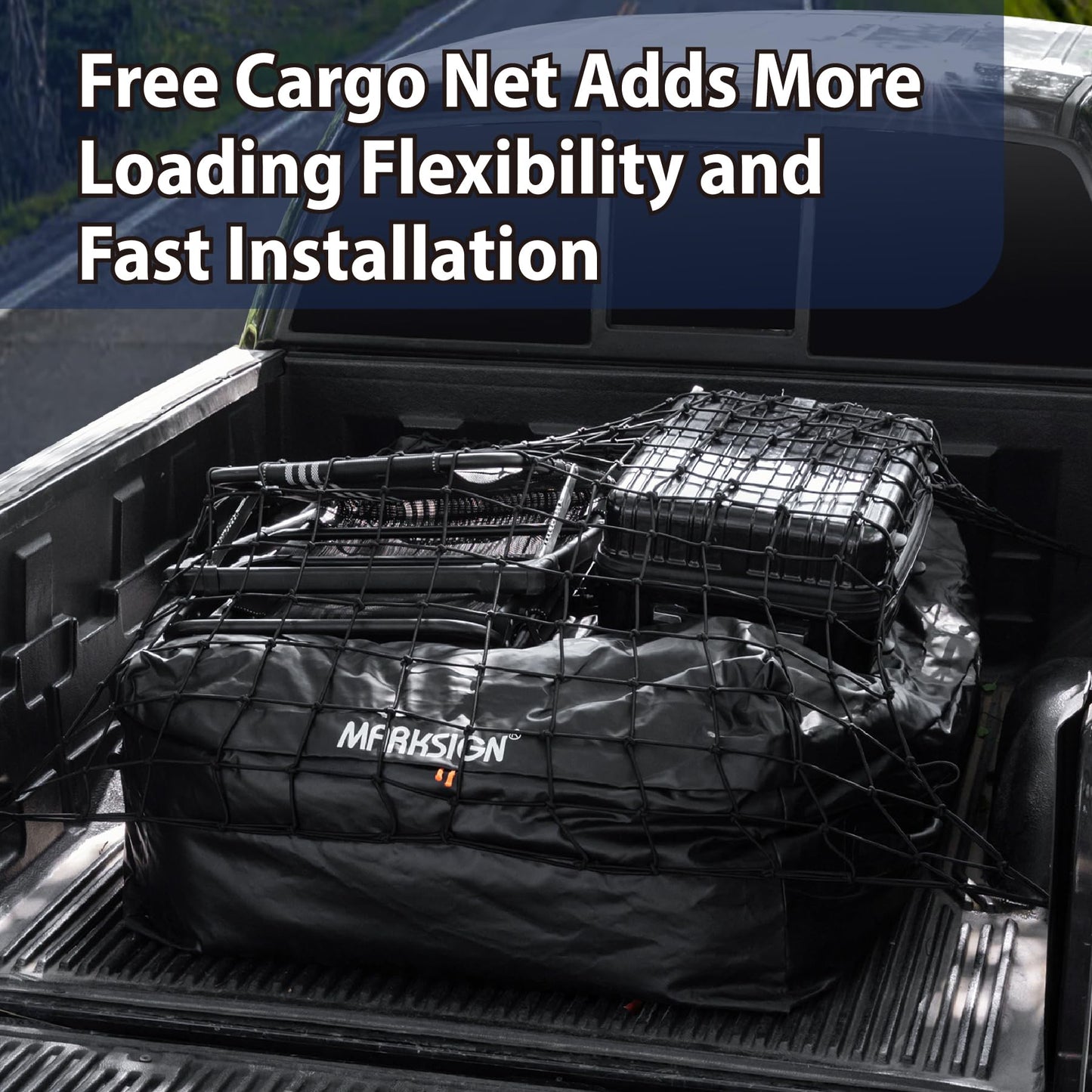 Marksign Truck Bed Bag with Cargo Net, 26 Cubic Feet 100% Waterproof Truck Cargo Bag Fits Any Truck Size with 4 Handles, Packing Bag (51''x40''x22'', Patent Pending)