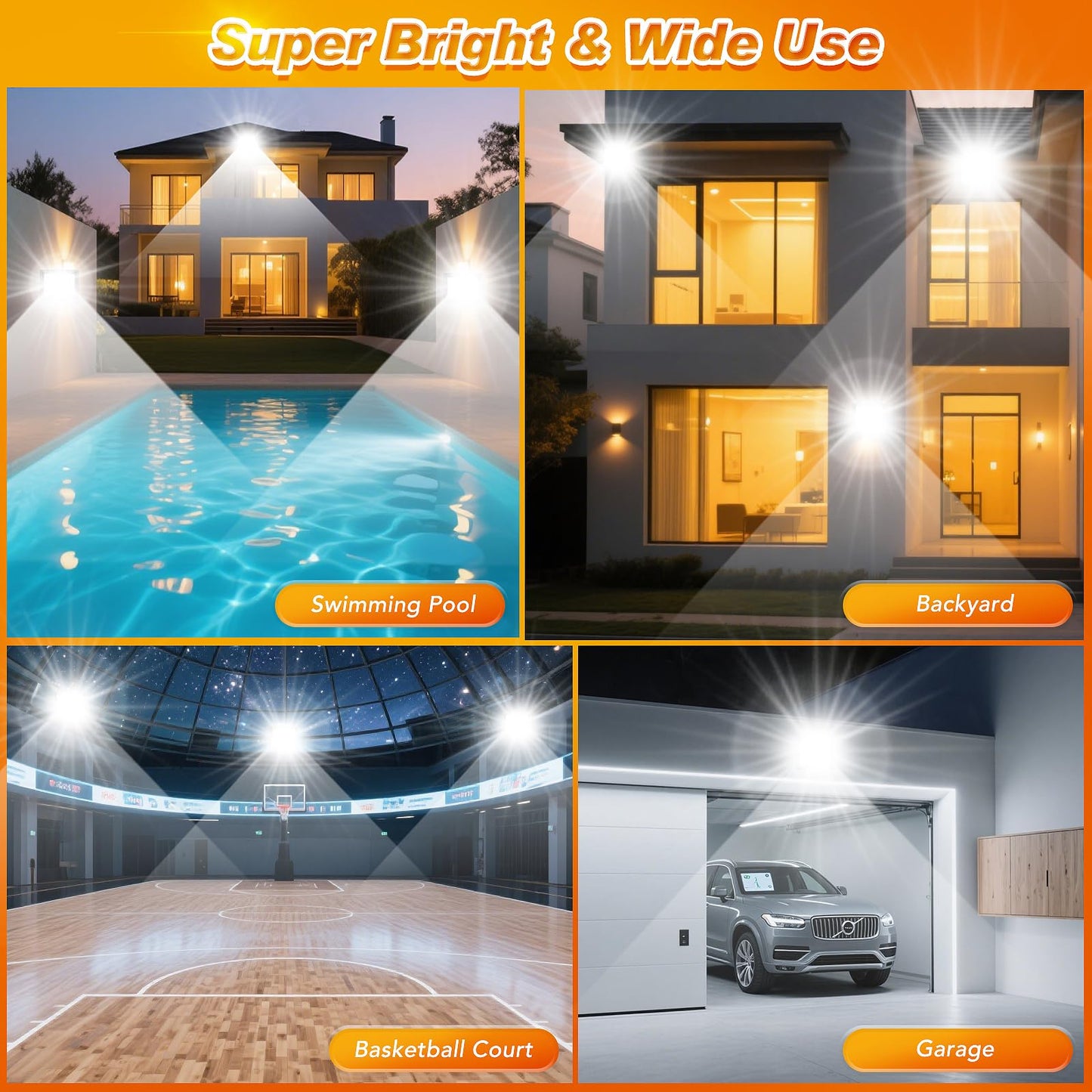 200W LED Flood Light Outdoor, 2Pack 20000LM Super Bright, IP66 Waterproof Outside Work Lights, 6500K Daylight White Security Lights