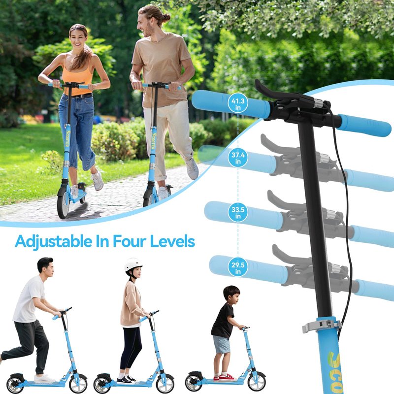 MEE GOO Scooter with Disc Brake & Dual Shock Absorbers,200mm PU Wheels ABEC-7 Bearings,Foldable Scooter for Teen&Adult,Non-Slip Deck,Kick Scooter (Pink)