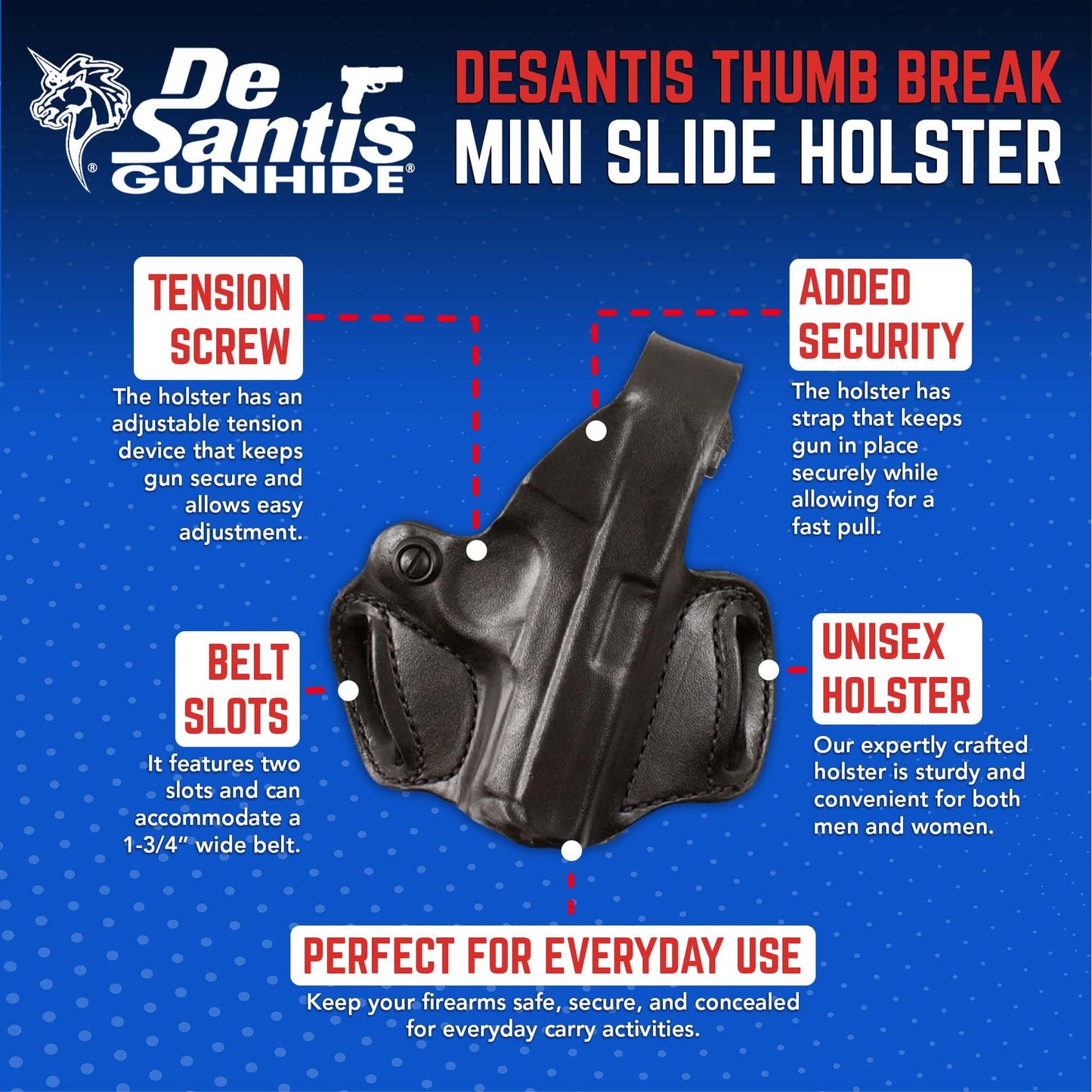 DeSantis Thumb Break Mini Slide OWB Holster - Leather Holster, Open Carry, Adjustable, Compatible with the SIG SAUER P938, Kimber Micro 9mm - Right Hand Draw, Black
