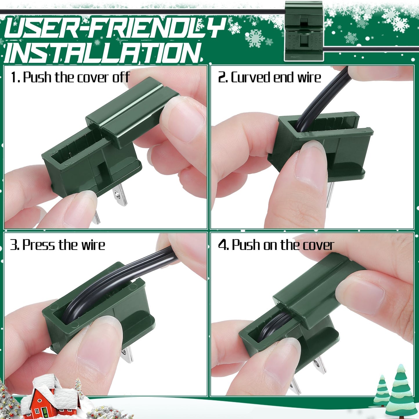 Fovths 12 Pieces Christmas Male and Female SPT-2 Vampire Plugs Light Slip Zip Plug Green Gilbert Plugs Electrical Light End Plug for Xmas Holiday Outdoor Indoor Lighting, 6 Female+6 Male