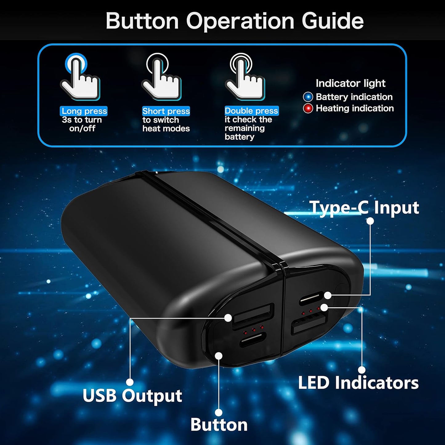 Skiennix Rechargeable Hand Warmers - 10000mAh Electric Power Bank | 3 Heat Levels for Camping & Hunting