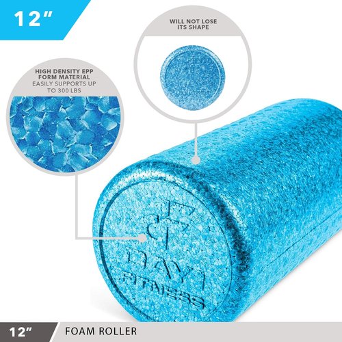 Day 1 Fitness High Density Muscle Foam Roller - Deep Tissue Massage for Pain Relief | Solid Blue, 12”