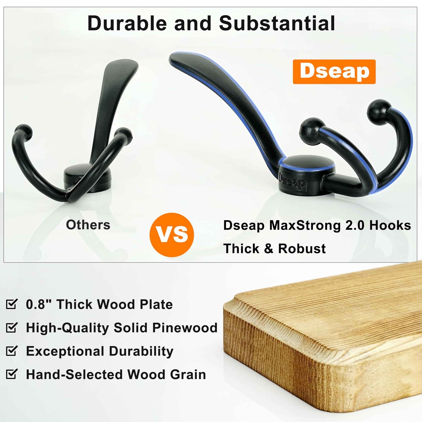 Dseap Coat Rack Wall Mounted - 24" Long 6 Tri Hooks, Heavy Duty Wooden Wall Coat Hanger Coat Hook for Clothes Hat Jacket Clothing, Weathered Brown and Black, Pack of 2