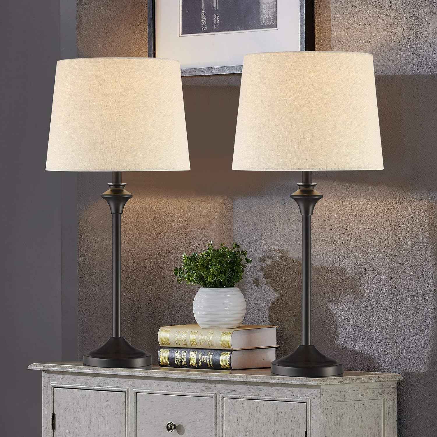Brass Gold Table Lamps Set of 2 - 26" Modern Buffet & Nightstand Lamps for Living Room, Bedroom, Office