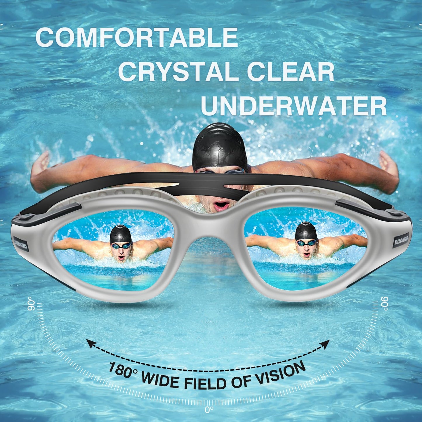 Dizokizo Swimming Goggles UV Protection Anti-Fog No Leaking Swim Goggles Easy to Adjust for Adult Men Women