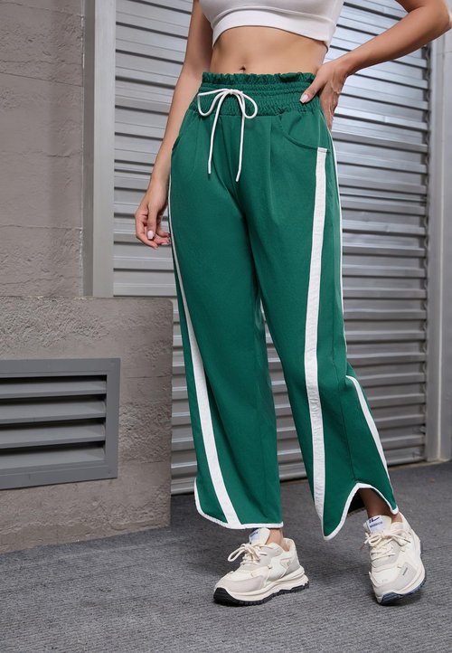 CITASHION Track Pants Women Casual Drawstring Barrel Pants Lightweight Baggy Contrast Color Workout Pants with 4 Pockets Green M