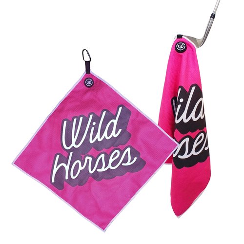 Wild Horses Vagabond Heart Magnetic Golf Towel - 18x18 Microfiber Waffle Weave with Magnet & Carabiner Clip - Ultra Absorbent Machine Washable Golf Accessories - Ladies Pink Golf Towel for Women
