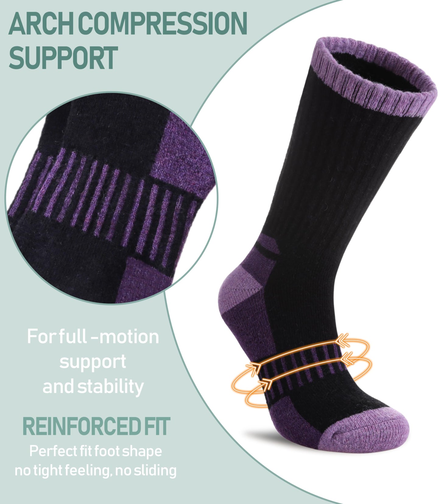 Yebing Merino Wool Hiking Socks for Womens Thermal Warm Winter Boot Crew Cushion Cozy Thick Work Gift Socks 5 Pairs Mixed Color A,Large