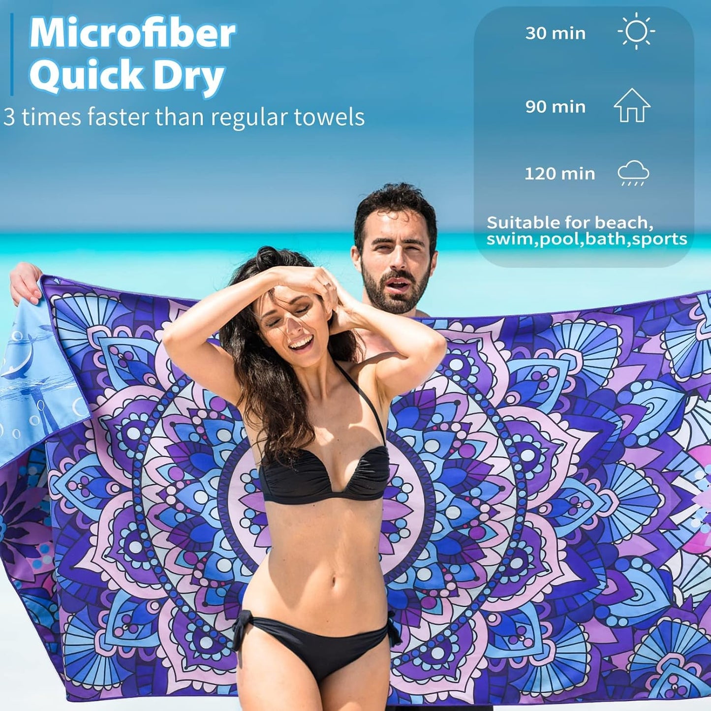 TwoYek Microfiber Beach Towels - Lightweight, Quick-Dry, Oversized 71x32 | Sand-Free Travel & Sports Essential