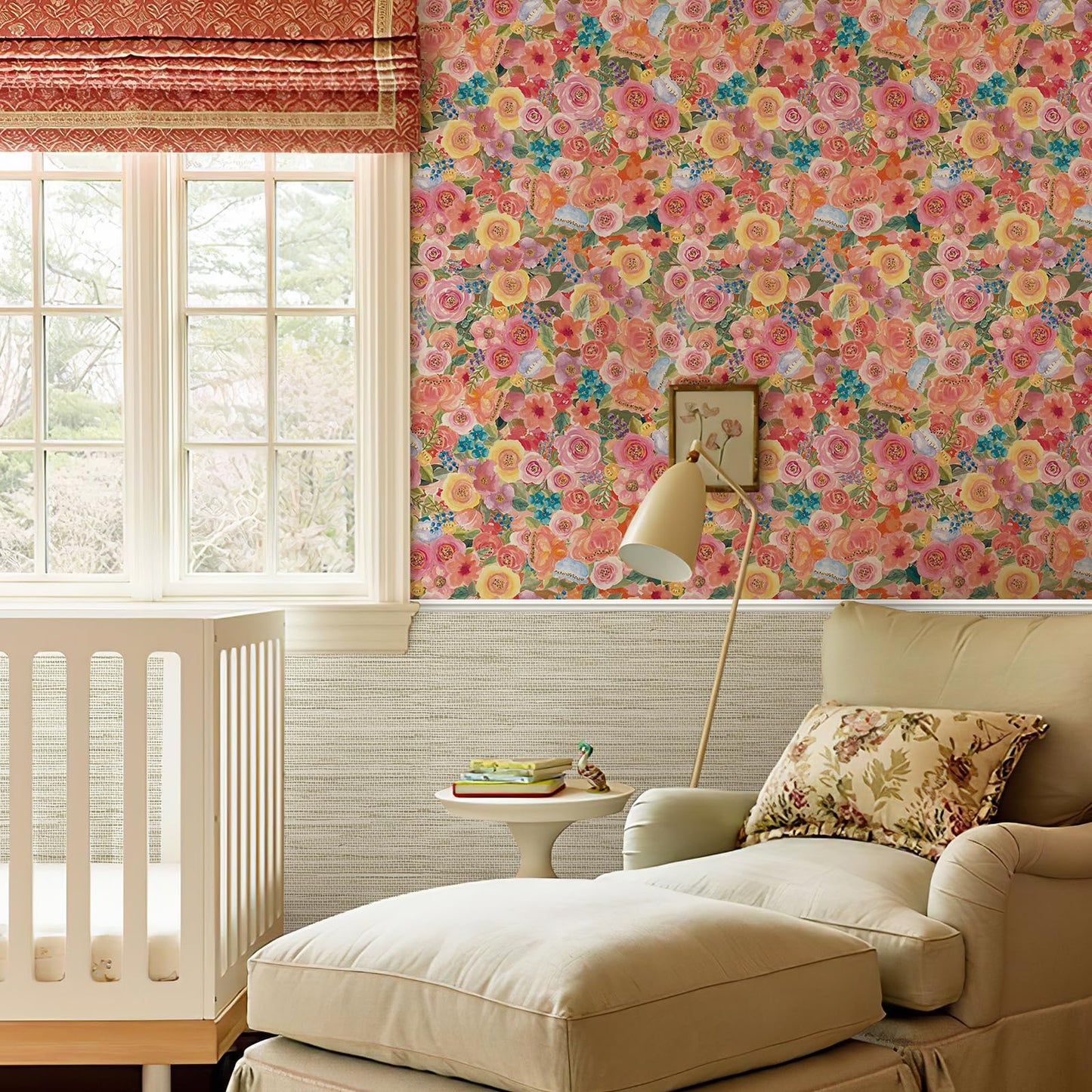 Simon&Siff Floral Peel and Stick Wallpaper 17.3"x80" Pink Watercolor Flowers Wall Murals Removable Wall Paper for Bedroom Bathroom Cabinet Renter Friendly