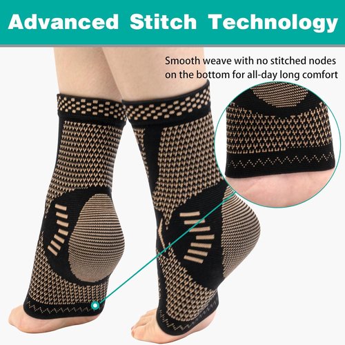INDEEMAX Ankle Brace - Copper Infused Compression Sleeve for Pain Relief | Black, Size M