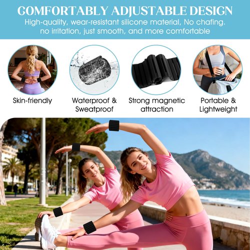 Wrist Weights, Adjustable Magnetic Leg & Arm Weights Bangles 2 Pcs (1LB Each) Silicone Ankle Weights for Women & Men, fits for Gym, Running & Walking, Swimming, Yoga & Pilates (Blackgrey)