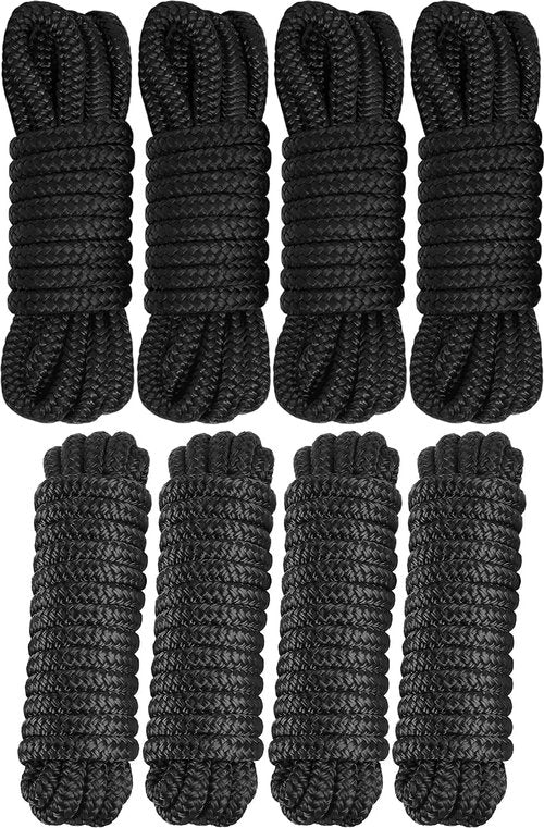 Marine Grade Dock Lines Bundle - 4 Pack 1/2" & 3/8" Double Braided Nylon Ropes with 12" Loops