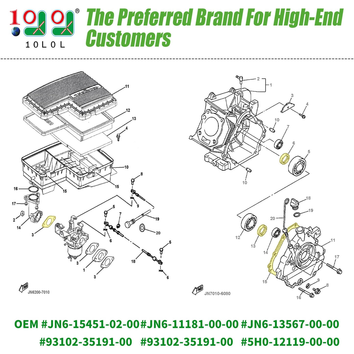 10L0L Engine Gaskets Seals Rings Rebuild Kit for Yamaha Golf Cart G16 G20 1996-2002 G11 1997-2001, Replaces OEM JN6-15451-02-00 JN6-11181-00-00