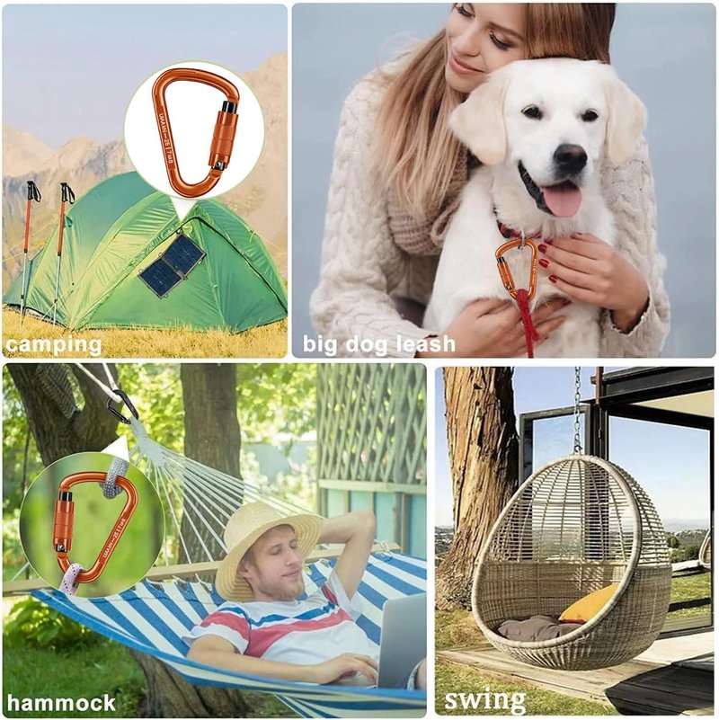 Auto Locking Carabiner Heavy Duty Carabiner 25kN Climbing Carabiner Climbing Equipment Safety Carabiners for Rappelling, Hammocks, Rescue, Dog Leash, Swing (Orange-8PCS)