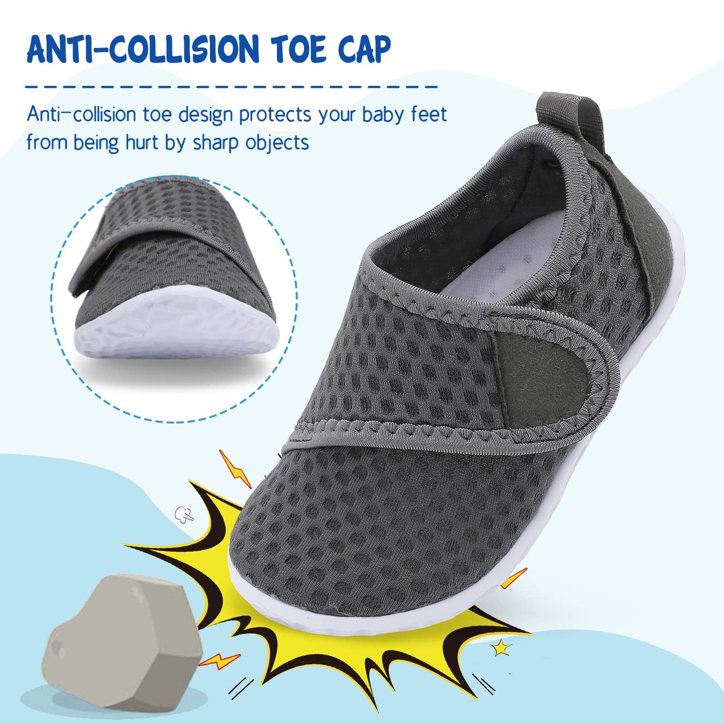 LeIsfIt Kids Water Shoes Toddler Girls Boys Swim Shoes Outdoor Quick-Dry Breathable Aqua Socks for Beach Pool Surf, Dark Grey, 1 Big Kid