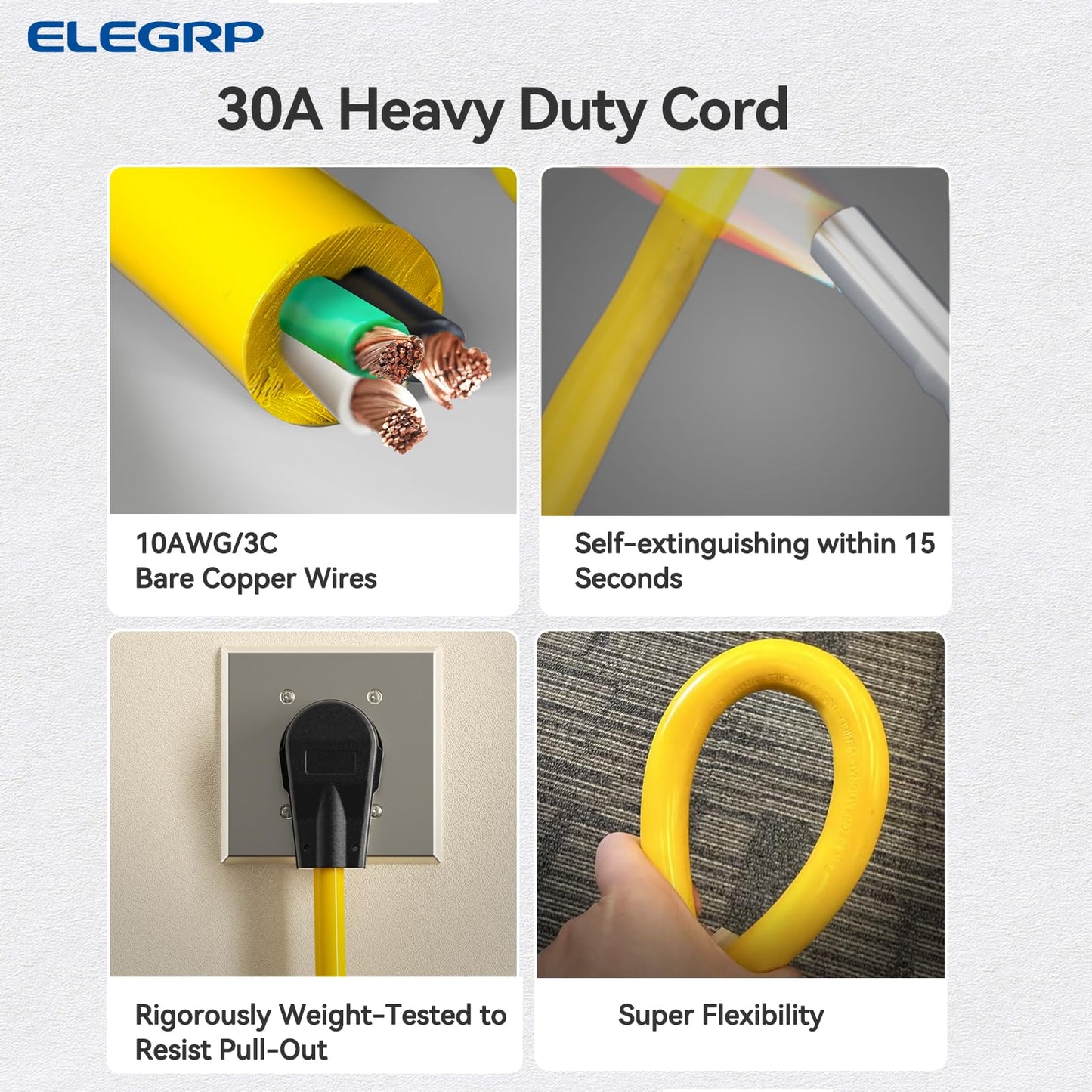 ELEGRP 1.5FT Dryer Adapter Cord, NEMA 14-30P to 10-30R, 4 Prong New House to 3 Prong Old Dryer, 30 Amp/250V/7500W, Heavy Duty 10-AWG STW, 180° Rotating Plug, UL Standard Compliant