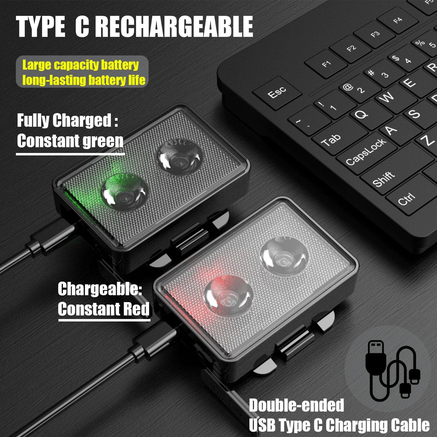 Bicycle Light for Night Riding, SUPPENGUIN USB Rechargeable, Front and Back, 3+4 Modes, Headlight and Taillight Set, IP44 Waterproof (Black, 2 Pack)