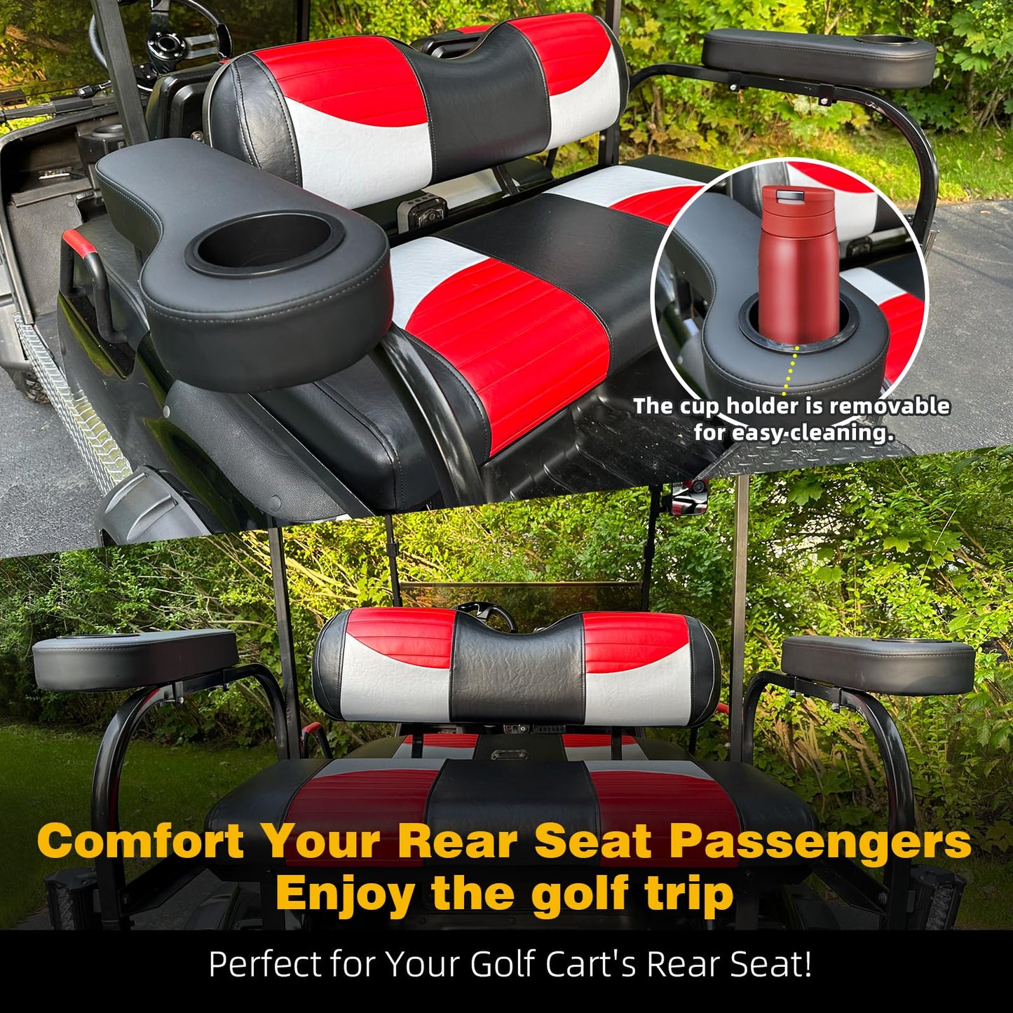 Roykaw Golf Cart Armrest with Cup Holder Compatible with EZGO Club Car Yamaha - Upgrade Support Frame/No Drilling Required - Just Only Fit 1.0" Square Tube Frame