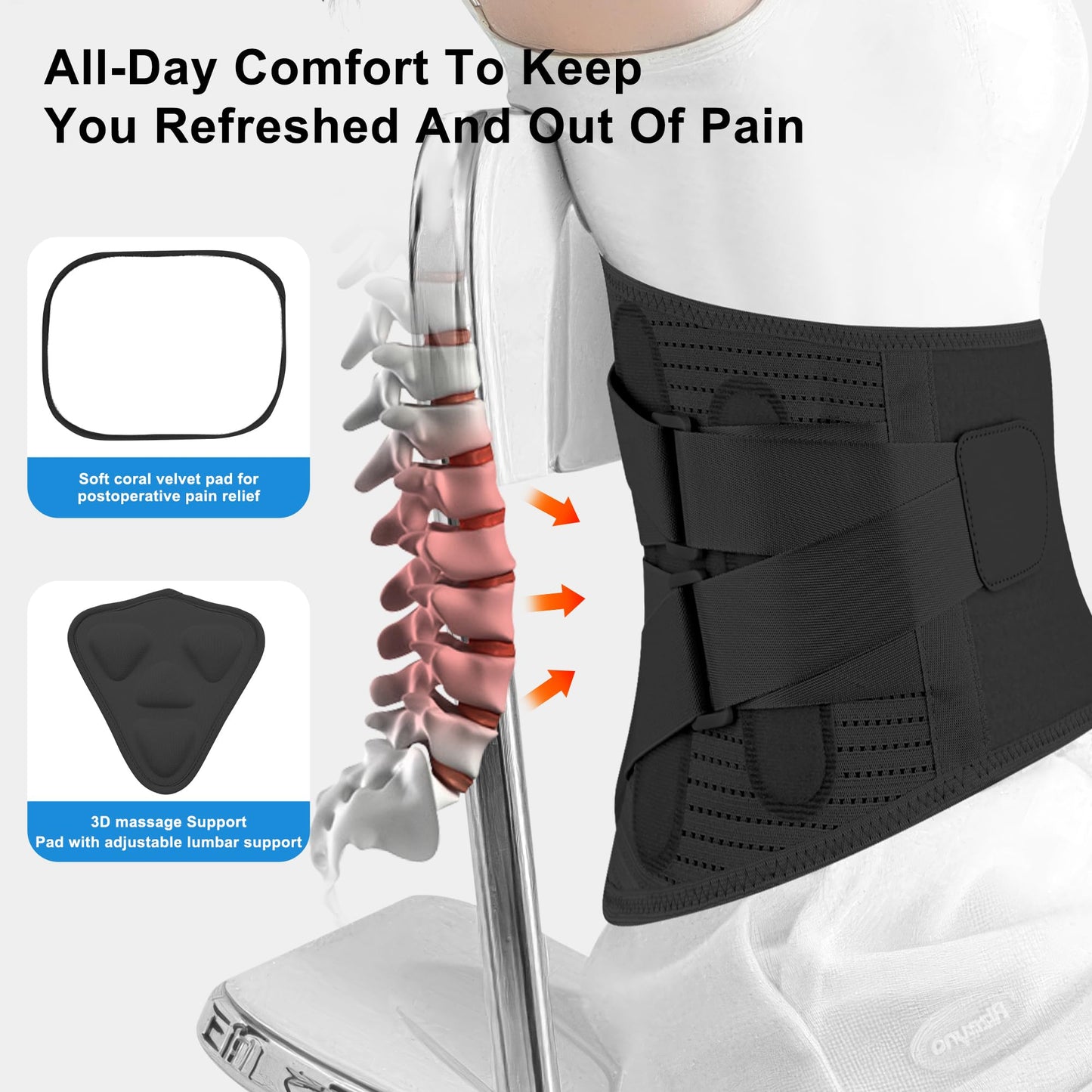 DOKIBI Back Brace for Lower Back Pain Relief for Women Adjustable Lumbar Support Belt Breathable Mesh for Herniated Disc,Sciatica,Scoliosis with Removable 3D Pad Home Work Sports