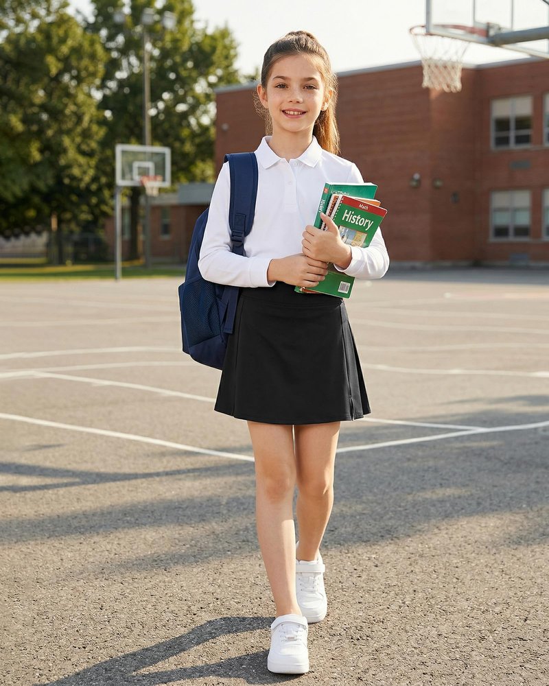 Stelle Girl's Tennis Skirts with Shorts Pockets Tennis Golf Skirts Running Workout Athletic Pleated Skort 5-15Years (Black, L)