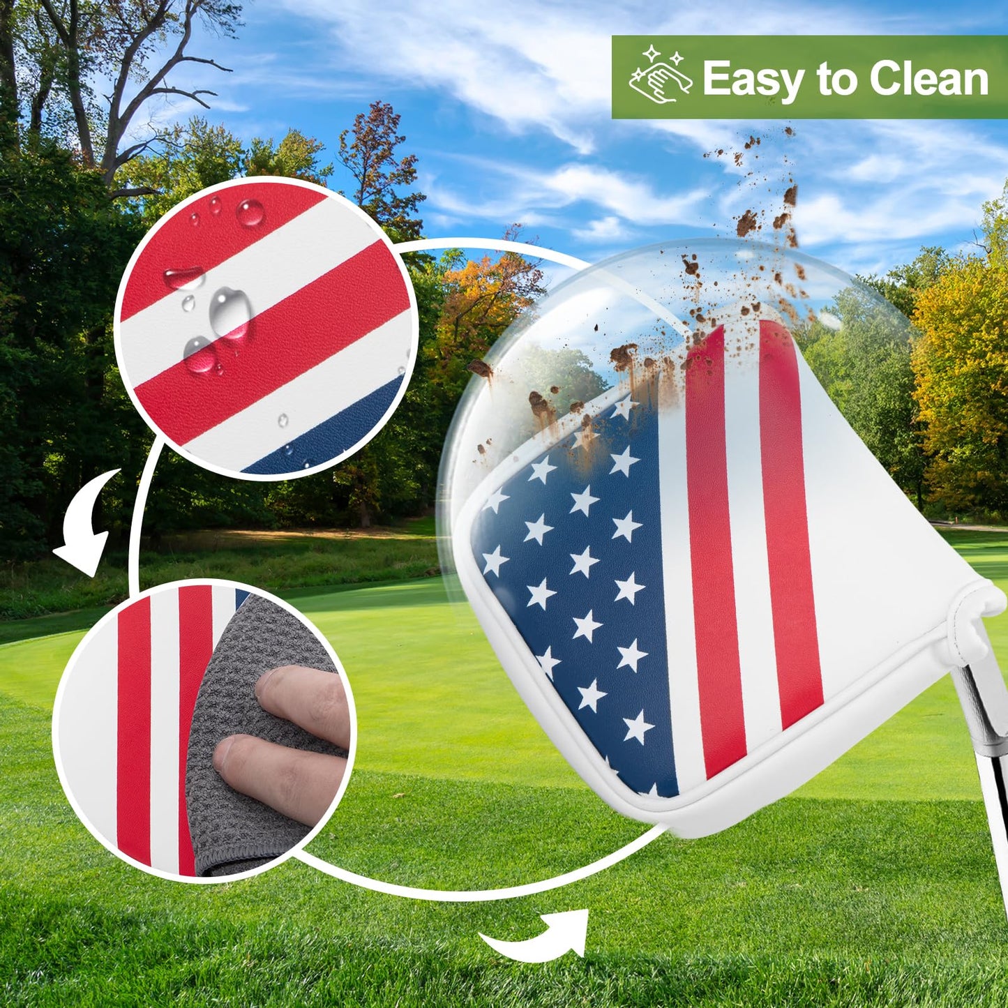 brdejc Golf Putter Cover USA Mallet Putter Headcover with Magnetic Closure Leather Golf Club Covers for Most Brand (for Mallet/Style 4)