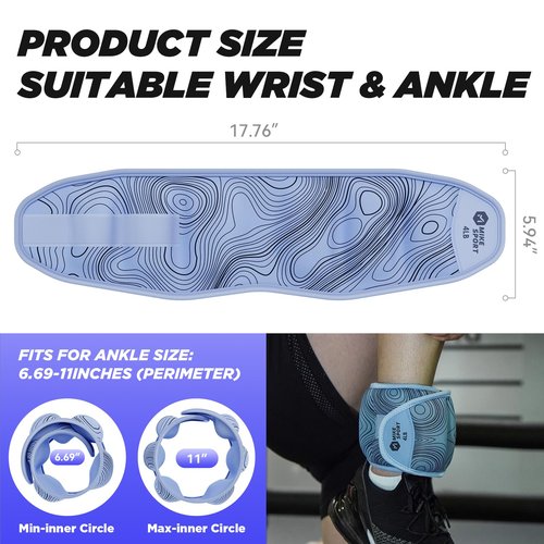 M Mike Sport Ankle Weights 1 Pair 2 4 6 8 10 Lbs Wrist Leg Arm Weights for Women Men Kids, Strength Training Wrist and Ankle Weights Sets for Walking Fitness Gym Workout, 4 lbs Each