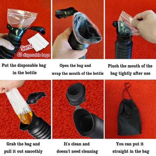RH ONFOOT Portable Urinal for Men,Collapsible Pee Bottles for Men and Women,750 ml,A Set of 2 Car Urine Bottles,with Disposable Bags,Storage Bags,Suitable for Outdoor Camping,Tourism,Traffic Jams