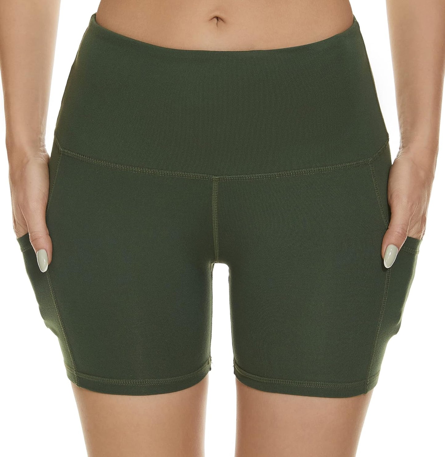 Tandisk Women's High Waist Biker Shorts - Compression Yoga & Running Shorts with Side Pockets