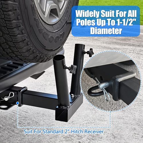 KAIRAY Hitch Mount Dual Flagpole Holder - Universal Fit for 2-Inch Receiver | Ideal for Trucks, SUVs, RVs, and Pickups