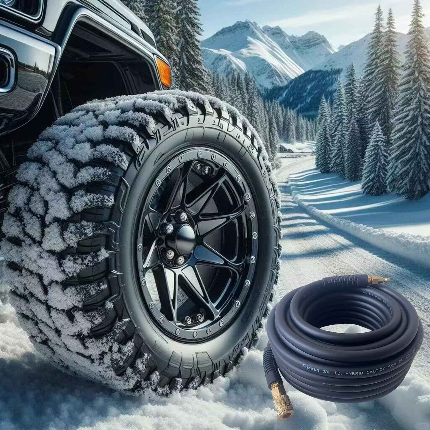 Air Hose 3/8 in x 10 ft, Heavy Duty, Lightweight, Kink Resistant, Hybrid Air Compressor Hose with 1/4 in Solid Brass Male Fittings, Bend Restrictors, 300 PSI (10FT, Black)