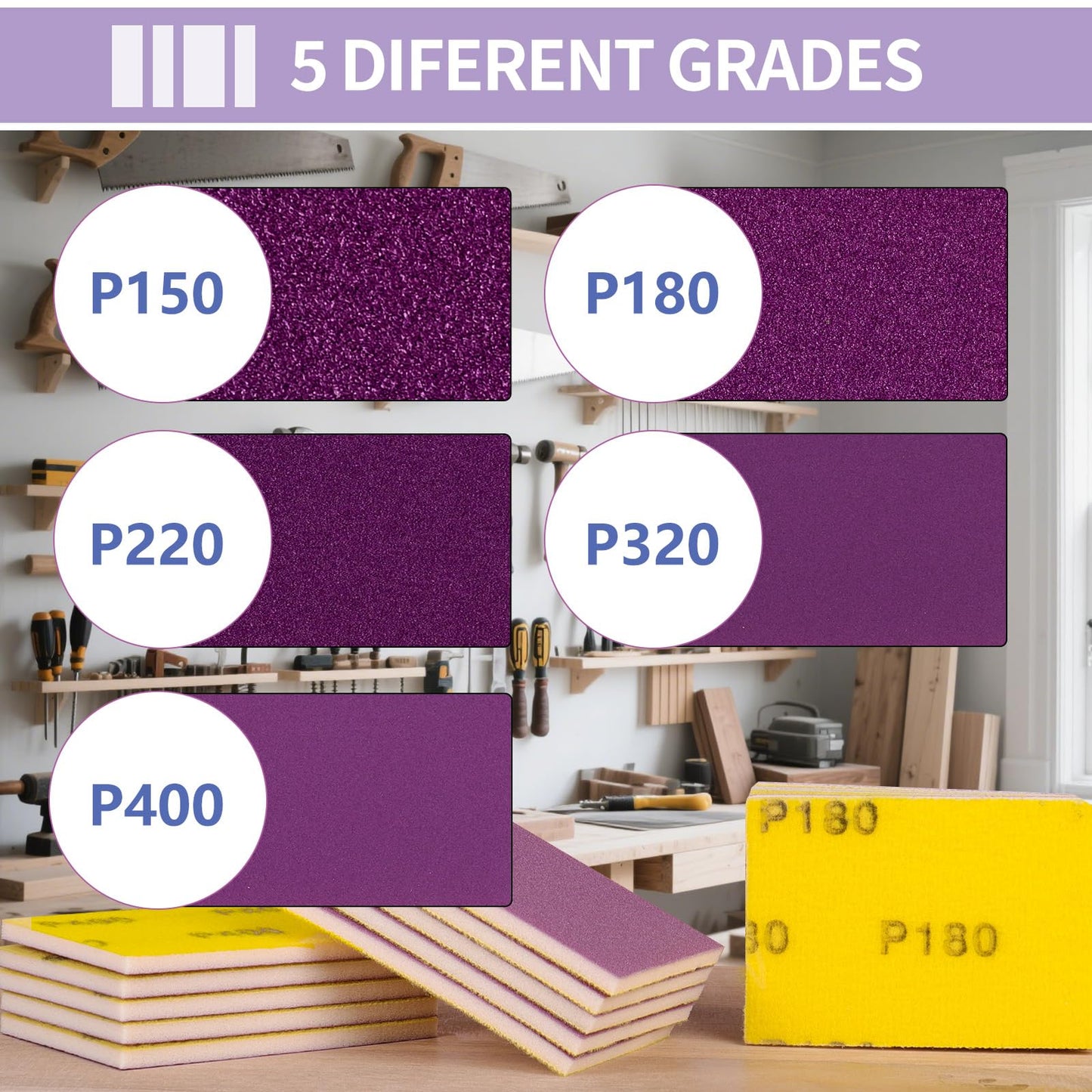 POTUINOM 20 Pcs 3 x 4 Inch Sanding Sponge Set, 220 Grit Abrasive Sanding Sponges Pads Soft Foam Hand Sander Block Wet Dry Purple Ceramic Sand Sandpaper for Wood Metal Drywall Furniture Paint Polishing