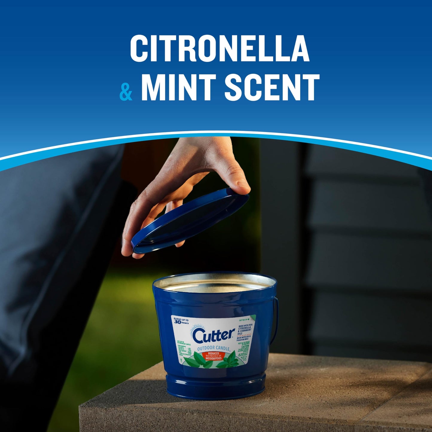 Cutter Candle, Outdoor Soy Wax Candle Made with Real Citronella Oil and Cornmint Oil Reduces The Presence of Mosquitoes with A Light, Fragrant Citronella and Mint Scent, 17 Ounces, 6 Pack